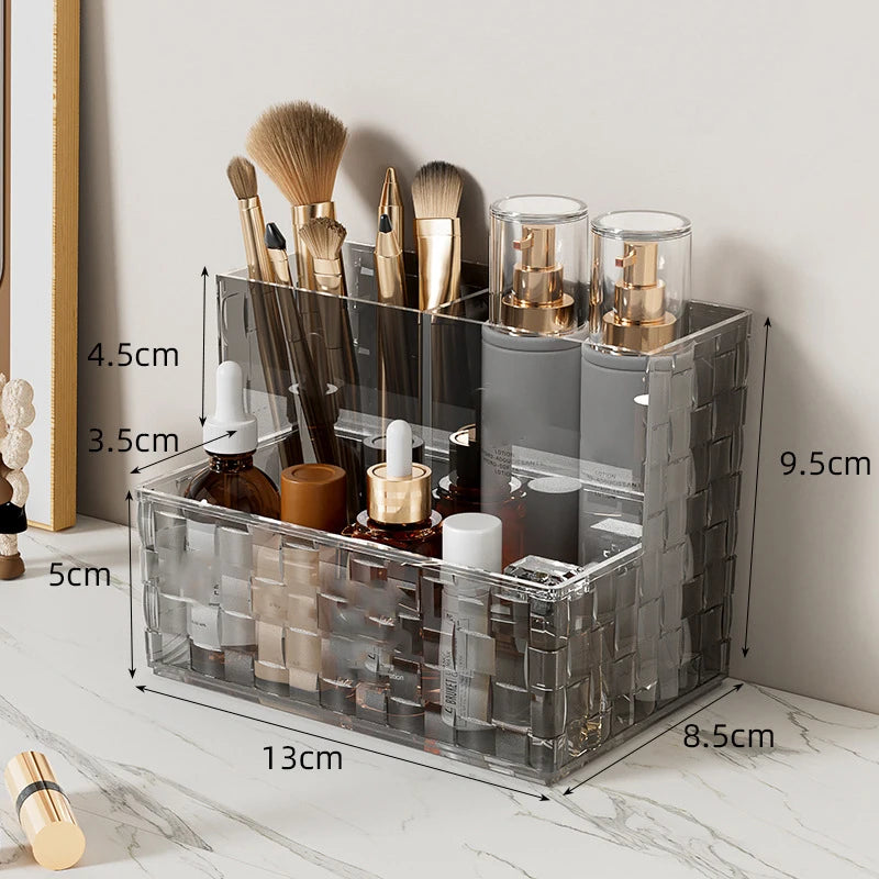 Transparent Desktop Storage Box Light Luxury Multi-grid Makeup Organizer Box Large Capacity Cosmetics Box Remote Control Holder