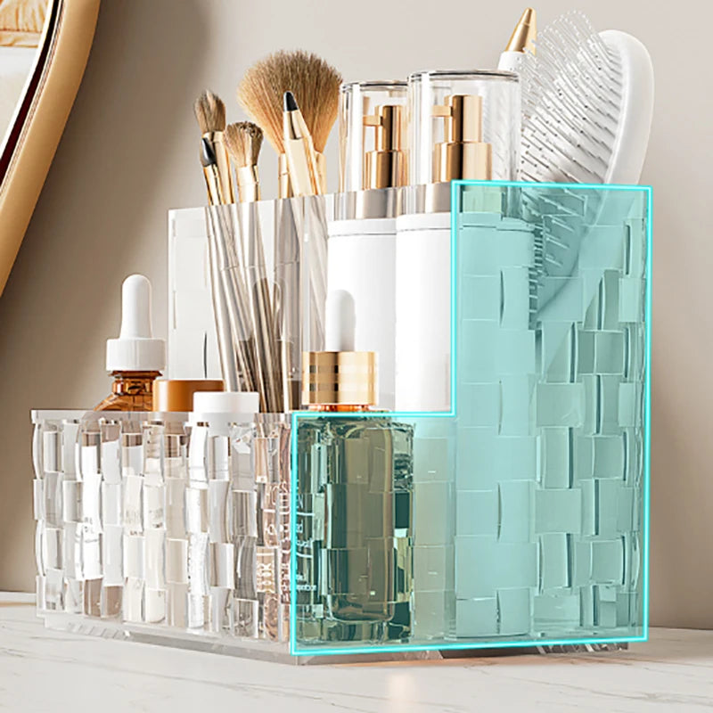 Transparent Desktop Storage Box Light Luxury Multi-grid Makeup Organizer Box Large Capacity Cosmetics Box Remote Control Holder