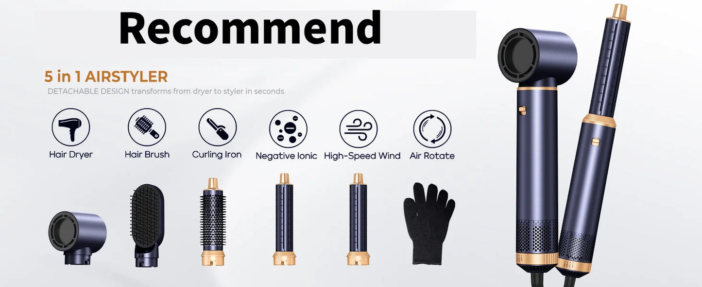 Kit Boucleur 6-en-1 Professionnel – Fer à Boucler Multifonction avec Embouts Interchangeables, Céramique Tourmaline, Chauffe Rapide & Protection Anti-Chaleur