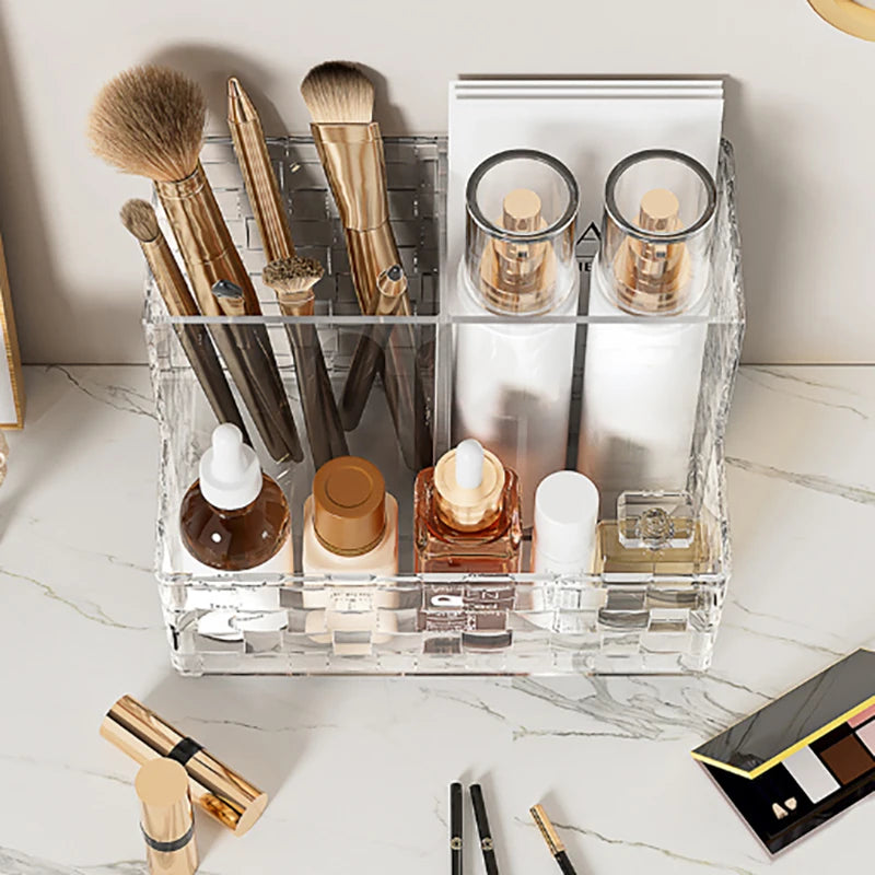 Transparent Desktop Storage Box Light Luxury Multi-grid Makeup Organizer Box Large Capacity Cosmetics Box Remote Control Holder