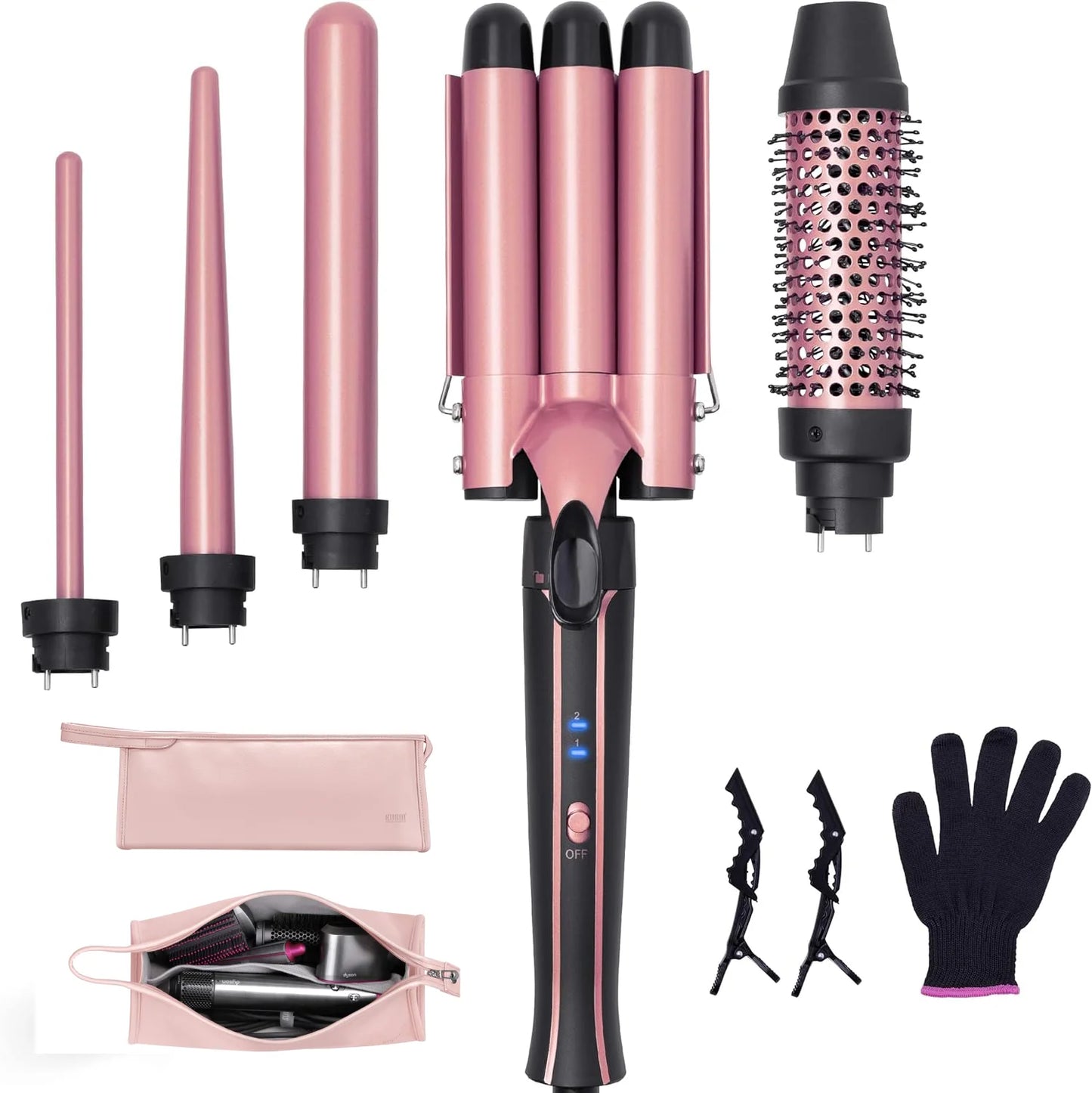 Kit Boucleur 6-en-1 Professionnel – Fer à Boucler Multifonction avec Embouts Interchangeables, Céramique Tourmaline, Chauffe Rapide & Protection Anti-Chaleur