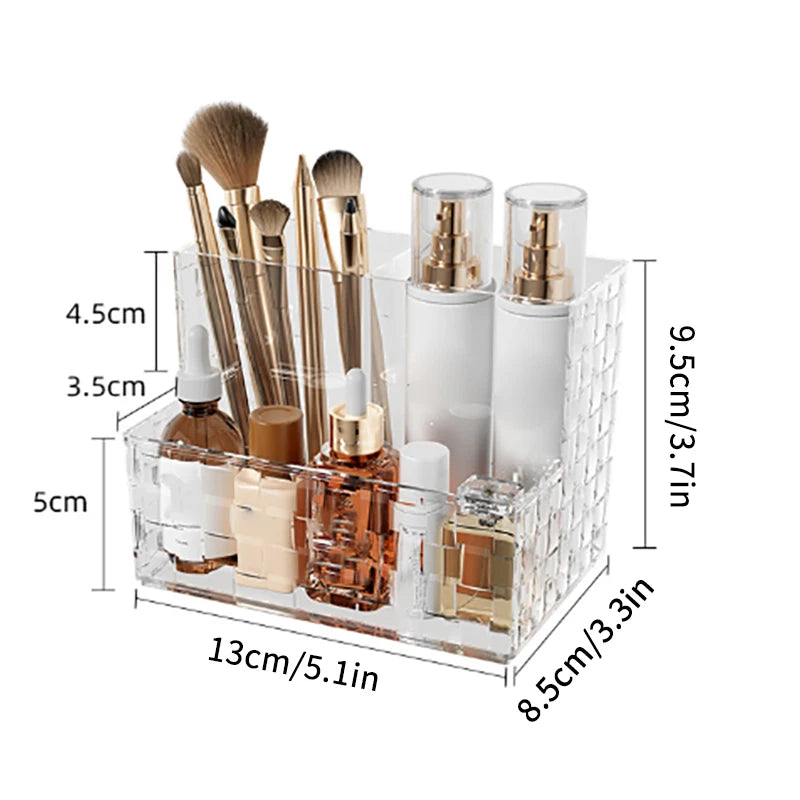 Transparent Desktop Storage Box Light Luxury Multi-grid Makeup Organizer Box Large Capacity Cosmetics Box Remote Control Holder