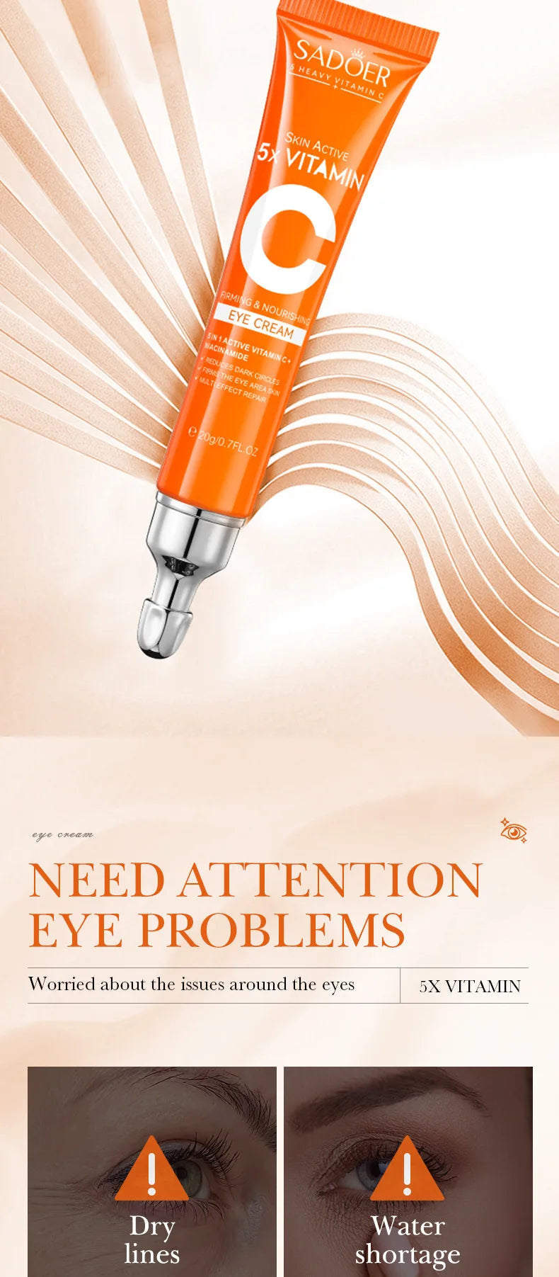 Crème Contour des Yeux à la Vitamine C – Anti-Cernes, Anti-Poches & Éclat