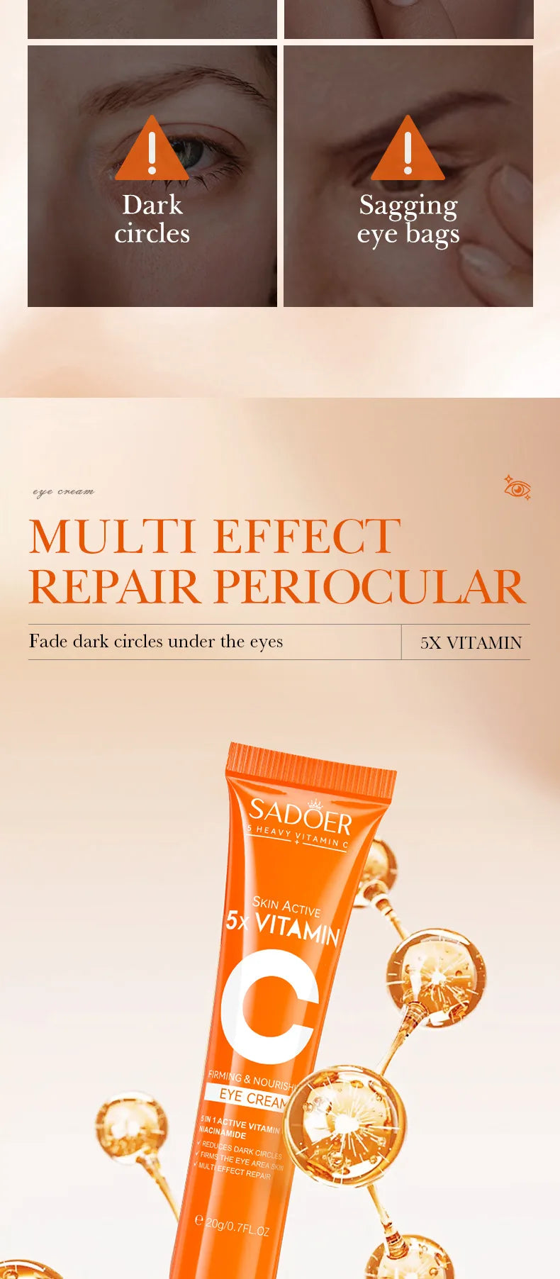 Crème Contour des Yeux à la Vitamine C – Anti-Cernes, Anti-Poches & Éclat