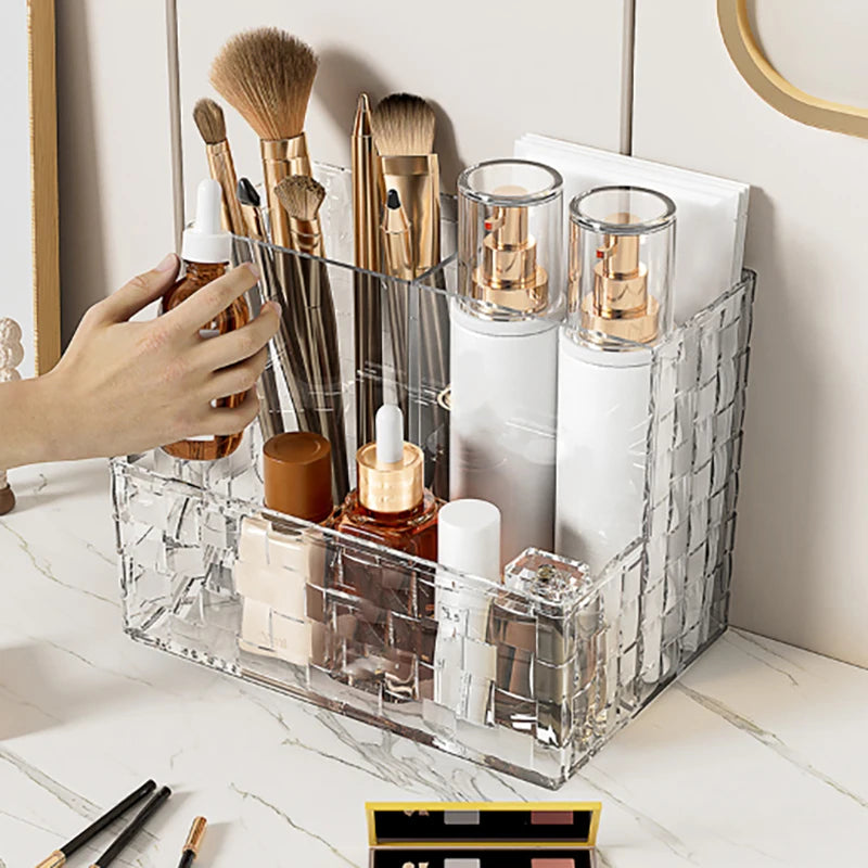 Transparent Desktop Storage Box Light Luxury Multi-grid Makeup Organizer Box Large Capacity Cosmetics Box Remote Control Holder