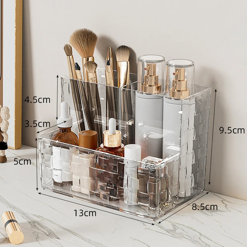 Transparent Desktop Storage Box Light Luxury Multi-grid Makeup Organizer Box Large Capacity Cosmetics Box Remote Control Holder
